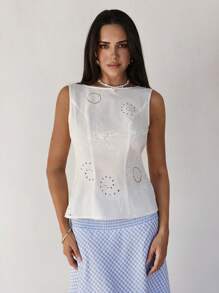 Roylia Blusa casual con espalda hueca de moda para mujer - Blanco - Ver 2