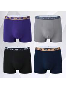 SHEIN 4pcs/Pack Men's Comfortable Letter Printed Elastic Waistband Boxer Briefs - Multicolor - View 1