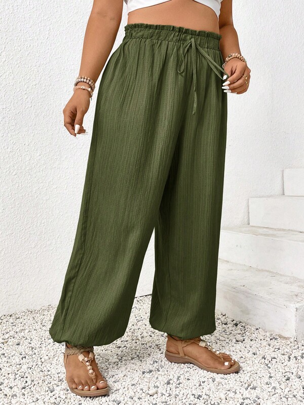 SHEIN Frenchy Plus Size Solid Color Fashion Pants, Suitable For Summer,Summer Pants