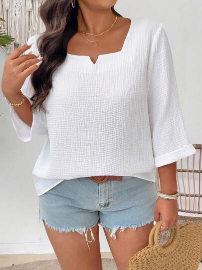 EMERY ROSE Women Plus Size Solid Color Casual Shirt