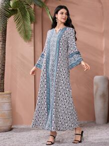 SHEIN Najma 优雅浪漫刺绣花卉复古印花简约宽松女式连衣裙 - 彩色 - 查看 5