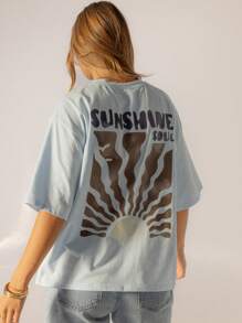 Aralina Grafisches, Oversized T-Shirt, Sommerfreizeit-Outfits für Frauen mit Grafik-T-Shirts