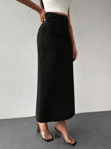 EURMUSE 素色牛仔A字半身裙