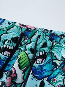 Manfinity Swimmode Men's Cartoon Skull Print Drawstring Waist Loose Casual Beach Shorts Men Matching Swim Trunks Men Swim Trunks Matching Men Swim Trunks Bathing Suit Beachwear Men Swim Trunks Matching,Outdoor Beach Shorts,Quick Dry, Hawaiian BeachModeOn Beach Wear Men Beach Shorts Men Vacation Men Beach Shorts Mens Beachwear