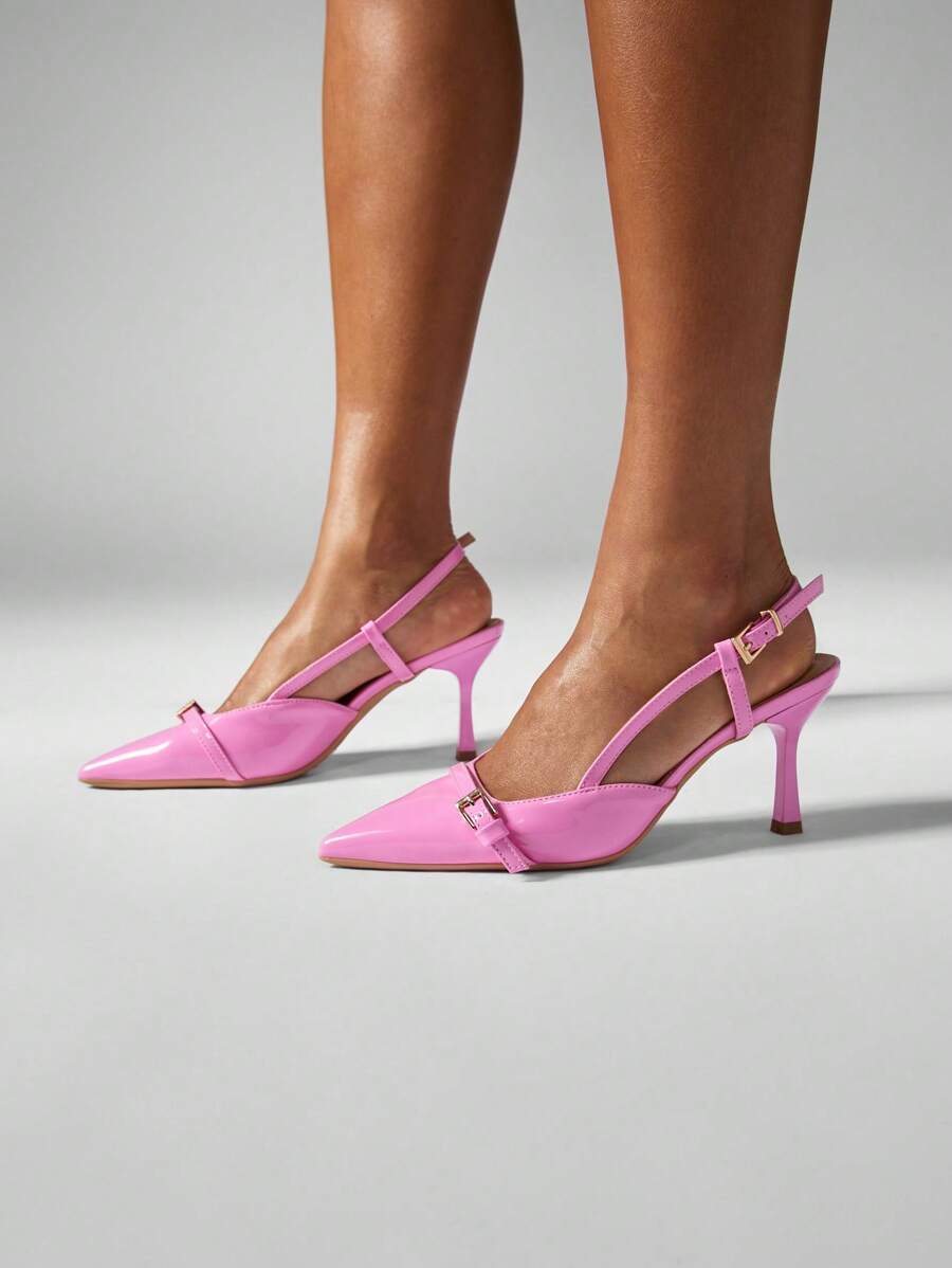 MISSGUIDED 漆皮露跟小猫跟高跟鞋尖头扣细节经典办公室派对婚礼春夏晚会正式鞋