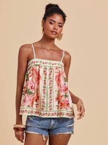 Travachic Women's Floral Print Pleated Loose Vacation Camisole - Multicolor - View 3