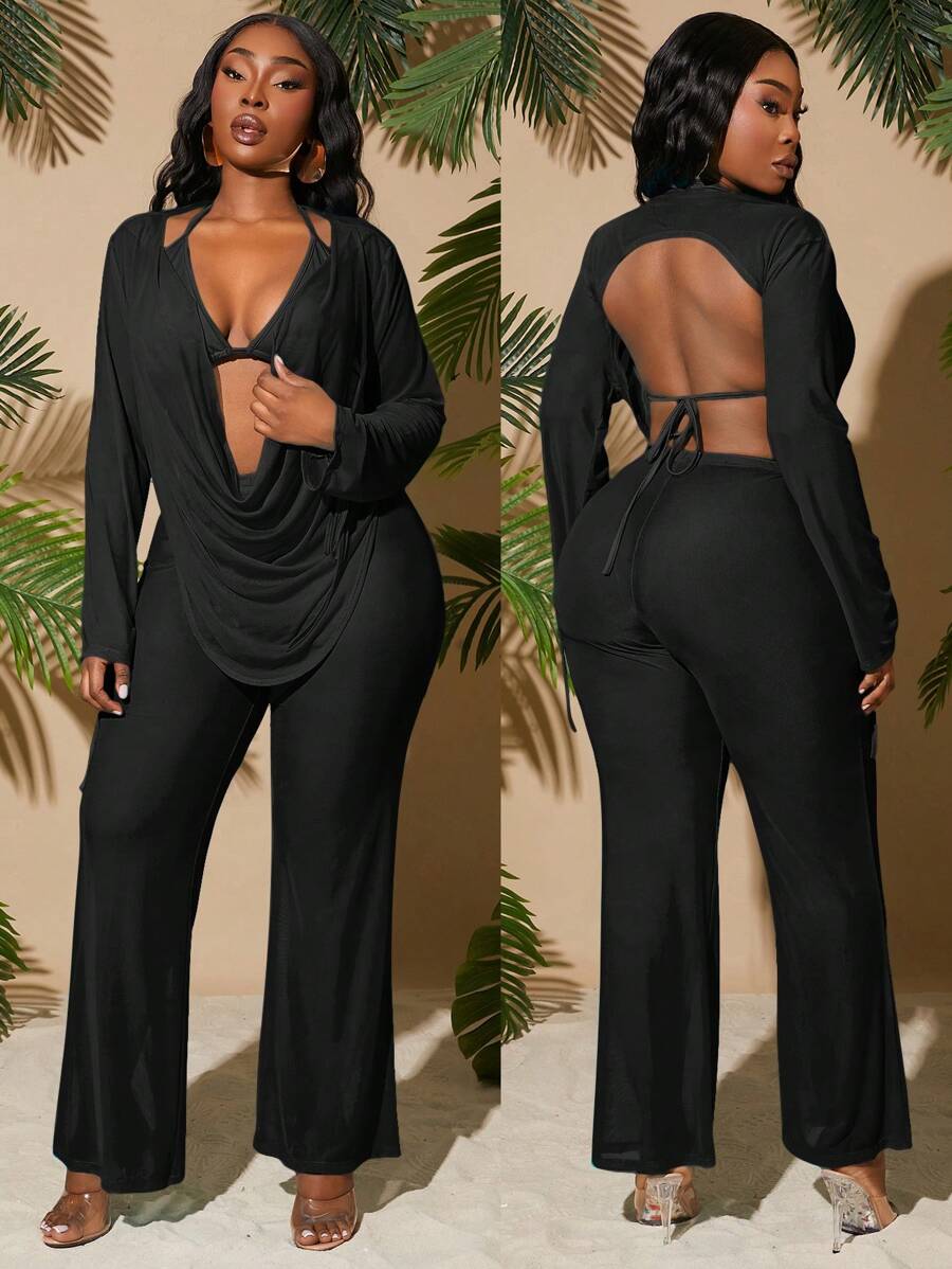 SHEIN SXY Conjunto de 2 piezas para mujer de talla grande, ideal para vacaciones, cita, cumpleaños, despedida de soltera - Incluye top corto de manga corta con cuello ancho y falda midi de cintura elástica. Diseño cute, casual, que estiliza la figura, perfecto para salir, compras, uso diario.