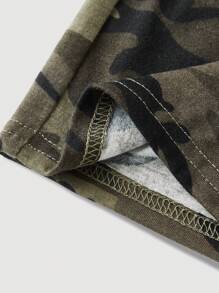 SHEIN Bộ đồ liền thân dệt kim in họa tiết ngụy trang giản dị thời trang đường phố cho bé gái tuổi mới lớn - xanh quân đội - Xem 4