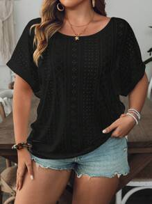 SHEIN VCAY Áo phông đi biển cổ tròn rộng rãi, hở lưng, dệt kim màu trắng cỡ lớn, phù hợp cho mùa hè - màu đen - Xem 6