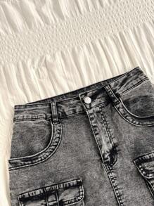 Attitoon Falda vaquera de carga tipo cowboy de estilo grunge Y2K - Gris Oscuro - Ver 4