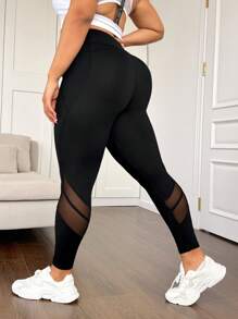 Rhythm Era Plus Size Mesh Contrast High Waist Tummy Control Hip Lifting Side Pocket Athletic Leggings