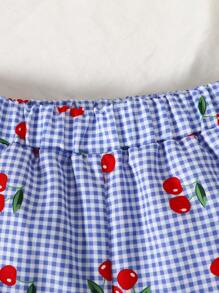SHEIN Vintaside Kids 2 pezzi / Set Abiti per Bambina Stile Vacanze Primaverili ed Estive con Stampa Ciliegia e a Quadri, Top Slip e Pantaloncini