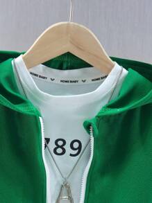 Set de 2 piezas (Sudadera con capucha deportiva informal de estilo universitario + Pantalones cortos) para niño, adecuado para uso escolar y diario, para primavera/verano