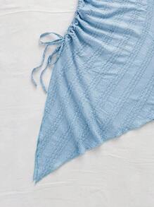 Soleia 度假吊带系带粉色纹理面料不对称下摆连衣裙