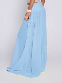 MUSERA Falda larga de gasa de estilo bohemio de tiro bajo para vacaciones de verano en Ibiza - Celeste - Ver 3