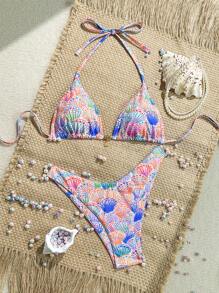 Swim Mod Summer 2 Pieces Outfit, Spaghetti Strap Random Floral Print Bikini Set, Beach Holiday Swimwear - Multicolor - View 1