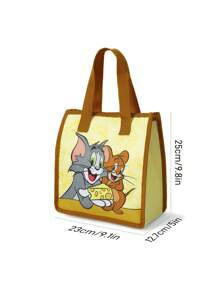 TOM & JERRY X SHEIN 1pc Cute Cartoon Cat And Mouse Pattern Printed Insulated Lunch Bag, Keeps Food Warm Or Cold, Picnic Bag, Large Capacity, Can Hold Lunch Boxes And Drinks, Suitable For Picnics, Camping, Travel, Home Use, Suitable For Families, And Students