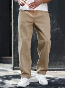 Manfinity Homme Jeans casual in denim con bottone e tasca, di colore unito, versatile per gli uomini