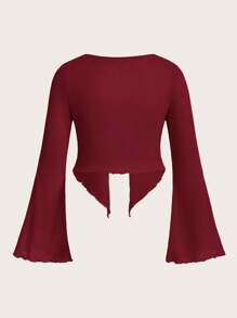 SHEIN ICON ICON 加大码女款黑色系带蝴蝶结针织透视派对上衣，适合万圣节 - 酒紅色 - 查看 2