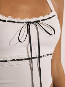 COSMINA Women's Elegant Vacation Black & White Contrast Lace Patchwork Halter Tank Top, Spring/Summer - Black and White - View 5