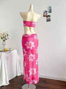Soleia 女士花卉印花露肩镂空腰部连衣裙，度假风格 - 彩色 - 查看 2