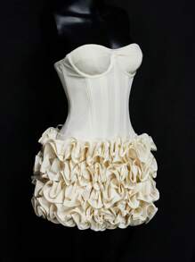 SHEIN ICON 女士两件套玫瑰装饰抹胸和超迷你裙，浪漫派对/节日装 - 白色 - 查看 5