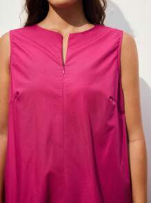 Maija Đầm cổ tròn không tay cỡ lớn cho nữ, Đầm dài màu trơn tối giản cho thường ngày xuân/hè, thiết kế mới 2026 - Màu Hồng Tươi - Xem 6