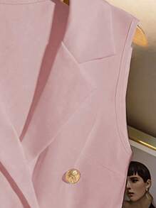 Franclia 2 Pieces High-End Elegant Sleeveless Vest And Shorts Set - Pink - View 3