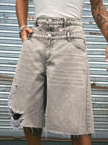 AXEPEAK Shorts informales y sueltos para hombres, de un solo color tejido, edición de ropa urbana