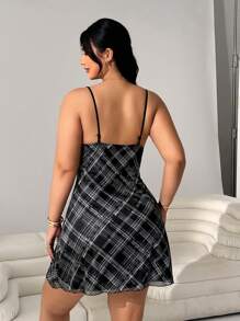 Solflare Vestido de verano talla grande con estampado geométrico de malla tejida y volantes en la parte superior