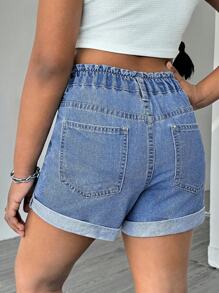 Short vaquero elástico con dobladillo enrollado para uso diario, cómodo y versátil, para niñas adolescentes