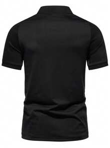 Calvornis Men's Contrast Color Summer Short Sleeve Polo Shirt - Black - View 2