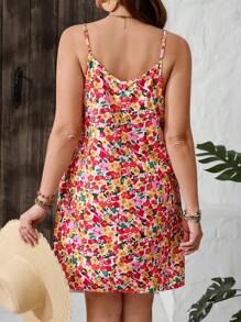 SHEIN VCAY Váy yếm in hoa nhiều màu cỡ lớn - Nhiều màu - Xem 2