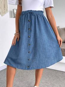 SHEIN Maternity Solid Color Simple Stylish Skirt, Suitable For Summer - Blue - View 5