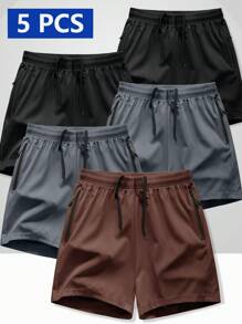 Manfinity Homme 5pcs Men's Spring & Summer Sports Shorts, Casual Shorts Shorts Pack Shorts Men Pack, Men Lounge Shorts, Men Streetwear Shorts, Mens Casual Short Pants, Men Drawstring Shorts