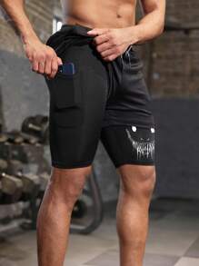 Gym Rark Pantalones cortos deportivos de doble capa con estampado de esqueleto, cintura con cordón y bolsillos para hombres - Multicolor - Ver 6