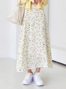 Women's Fashionable Floral Printed Long Skirt, Summer - Beige - View 5