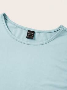 SHEIN BASICS 女士休闲无袖纯色紧身衣，夏季 - 藍色 - 查看 3