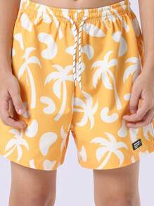 SUMWON Palm Tree Paradise Summer Swim Shorts Vacation Beach Pool Board Athletic California Style Elastic Band Mid Rise Surf Shorts