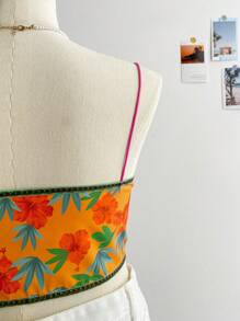 Soleia Plus Plants Print Tie Front Cami Top Spring Break Floral Top - Multicolor - View 6