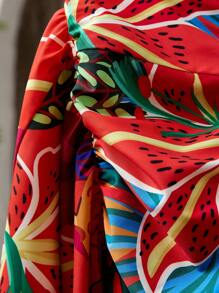 SHEIN VCAY Plus Size Leaf Print Bandeau Jumpsuit, Summer
