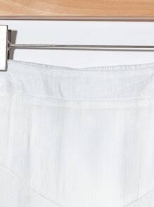 EMERY ROSE Women's Solid Color Elastic Waist Pleated A-Line Casual Commute Skirt - White - View 5