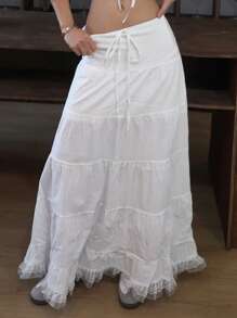 DAZY Women's Lace & Mesh Panel Skirt Fall Skirts - White - View 2