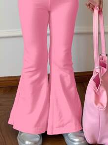 SHEIN 2 件套青少年女孩休闲多巴胺花朵印花宽松短袖 T 恤和喇叭裤套装，适合夏季 - 彩色 - 查看 4