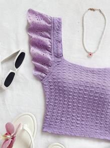 Soleia Holiday Elegant Knit Ruffle Patchwork Ladies Crop Top Purple Crop Top Ruffle Crop Top - Purple - View 7