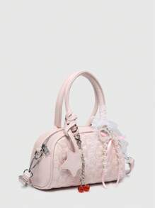 ROMWE Women's Cute Ballet Style Cherry Pearl Bow Decor Mini Handbag - Pink - View 2
