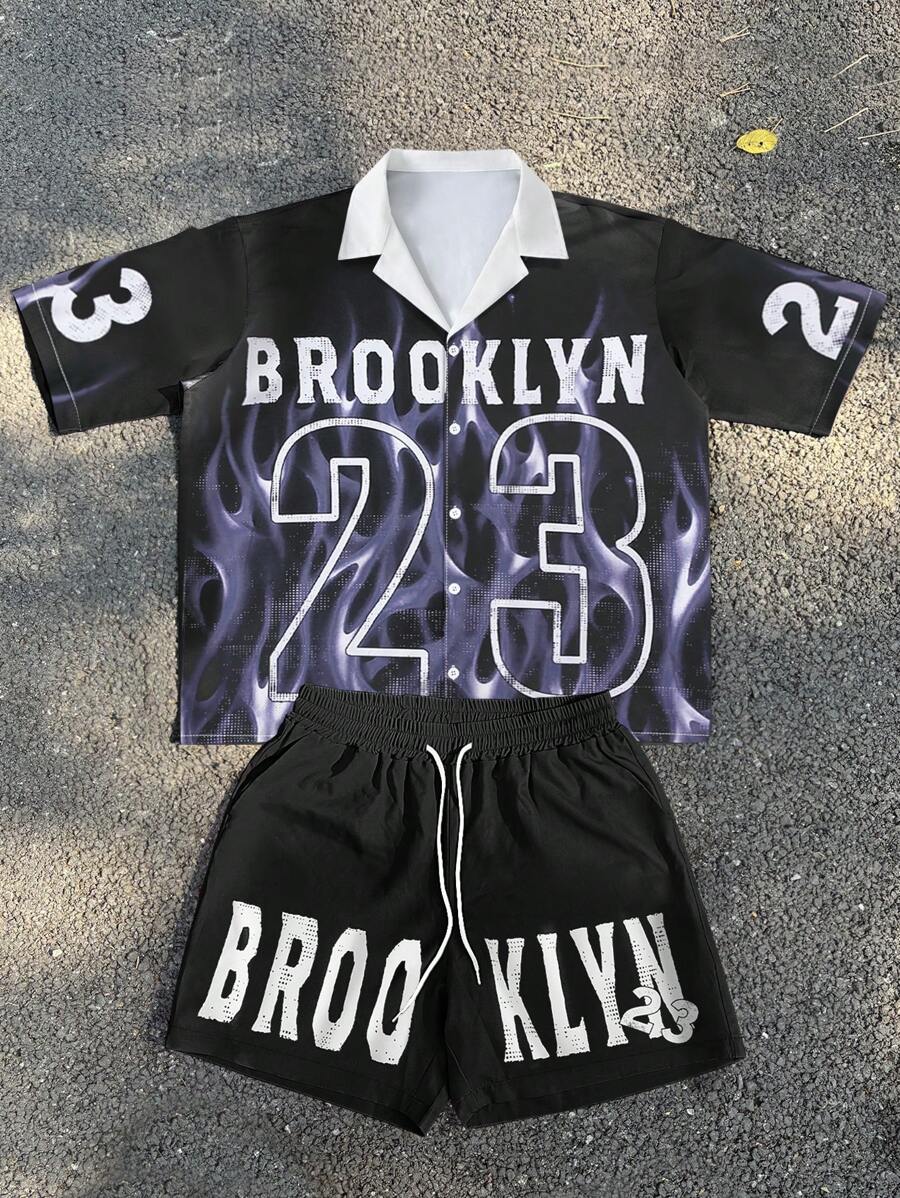 Manfinity EMRG Bộ 2 món/Bộ đồ sơ mi nam, áo tay ngắn và quần short nam Bộ đồ hai mảnh - Nhiều màu - Xem 1