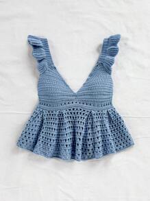 Soleia Women Solid Color Hollow Out Knitwear With Back Tie