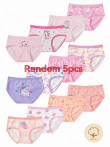 5pcs/Pack Young Girl Cartoon Print Random Design Triangle Briefs - Multicolor - View 1