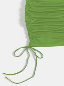 SHEIN MOOSTA Đầm ôm sát cơ thể màu trơn cổ tròn xếp ly cỡ lớn, tay ngắn mùa hè - màu xanh lá - Xem 3